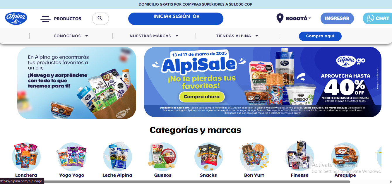 Ejemplo tienda virtual o ecommerce alpina