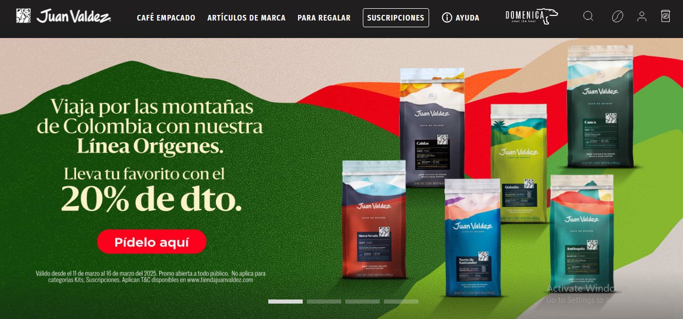Ejemplo tienda virtual café juan Valdez